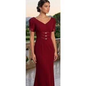 Stunning Crimson Red Alyce Designs Vintage Floor Length Formal Gown/Dress